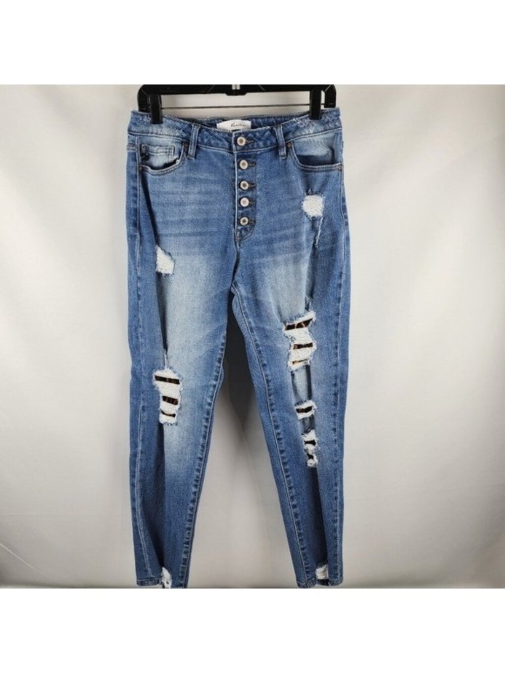 Kancan Jeans Women 9/28 High Rise Ripped Leopard Patch Skinny Blue Denim KC7131M